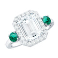 Certified 7X9 mm Moissanite Emerald Cut Engagement Ring with Emerald