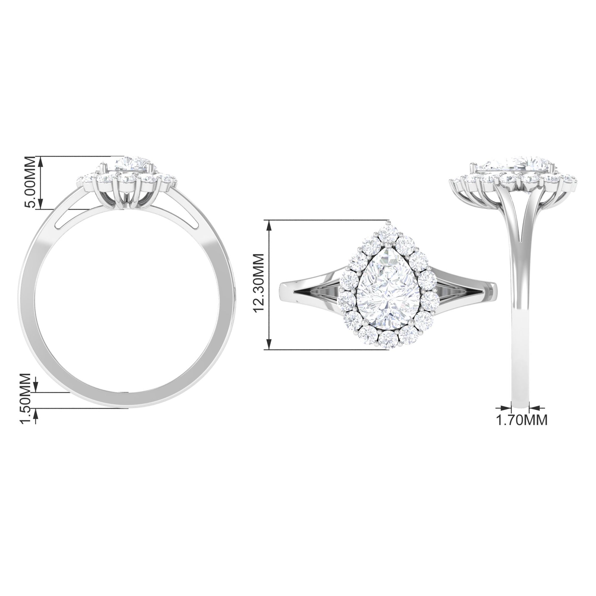 Zircon Teardrop Split Shank Engagement Ring