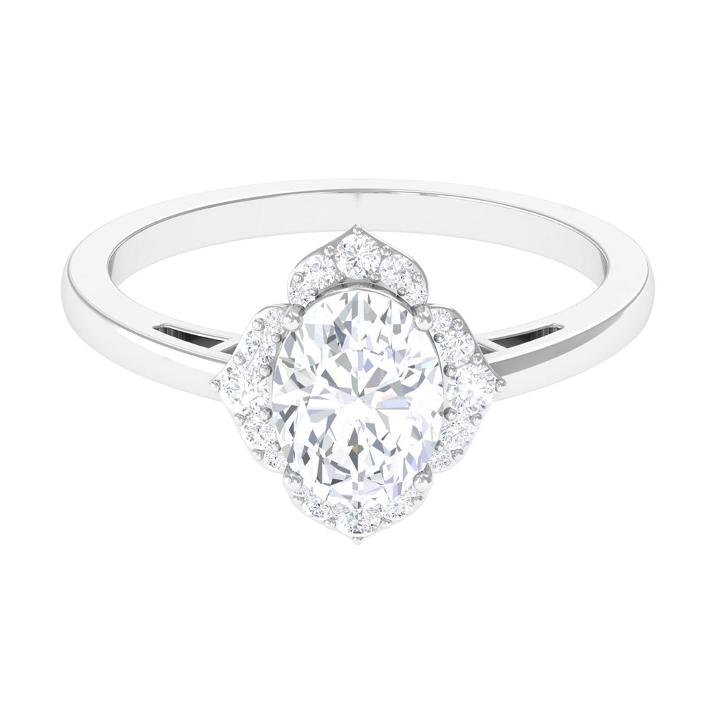 2.25 CT Prong Set Oval Zircon Flower Engagement Ring