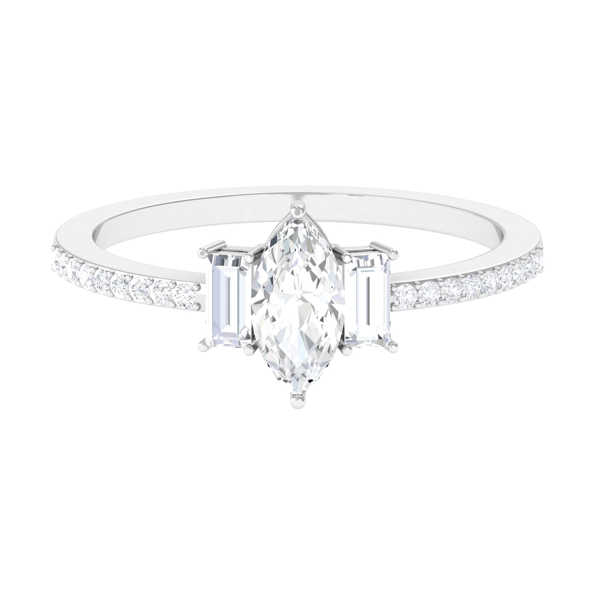 1.25 CT Zircon Three Stone Engagement Ring with Side Stones