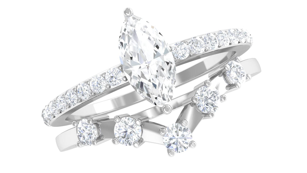 1.25 CT Marquise and Round Cut Zircon Solitaire Bridal Ring Set