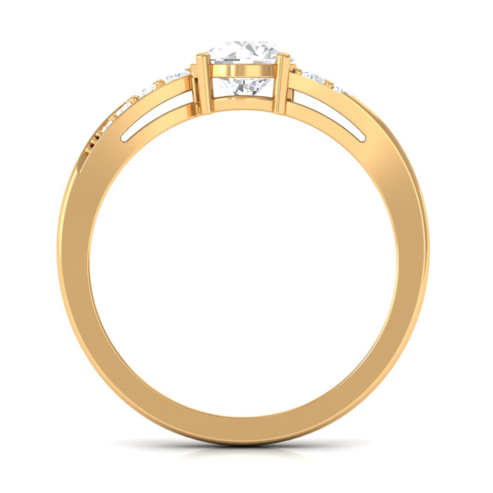 Solitaire Cubic Zirconia Bypass Engagement Ring in Gold