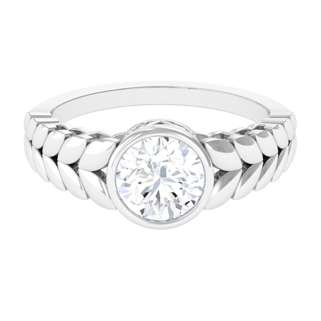Bezel Set Zircon Gold Leaf Engagement Ring