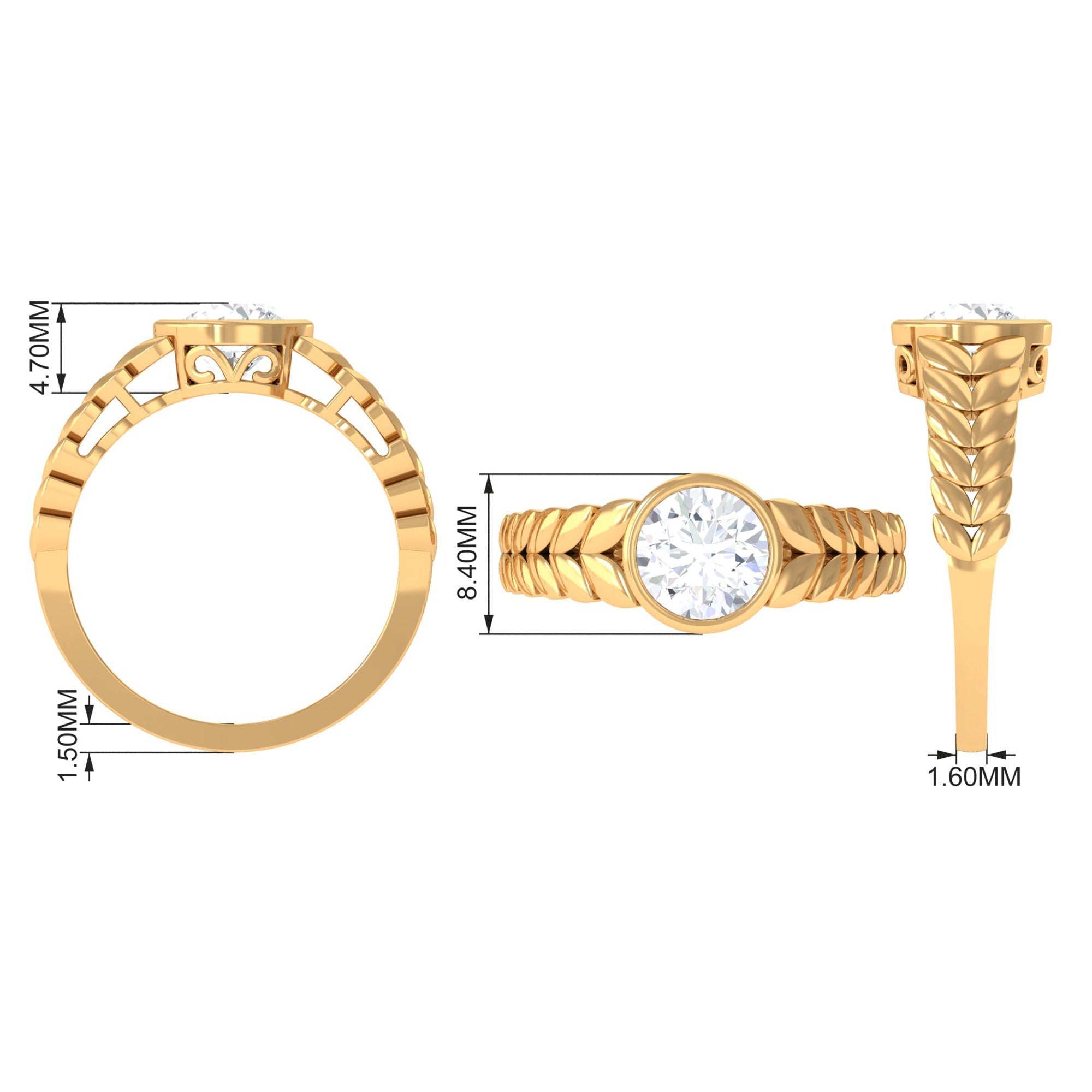 Bezel Set Zircon Gold Leaf Engagement Ring