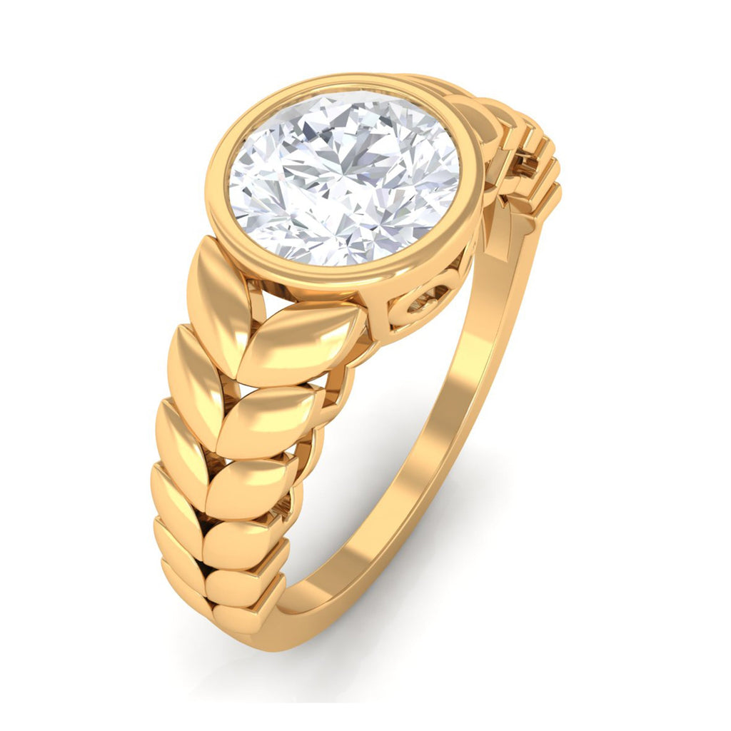 Bezel Set Zircon Gold Leaf Engagement Ring