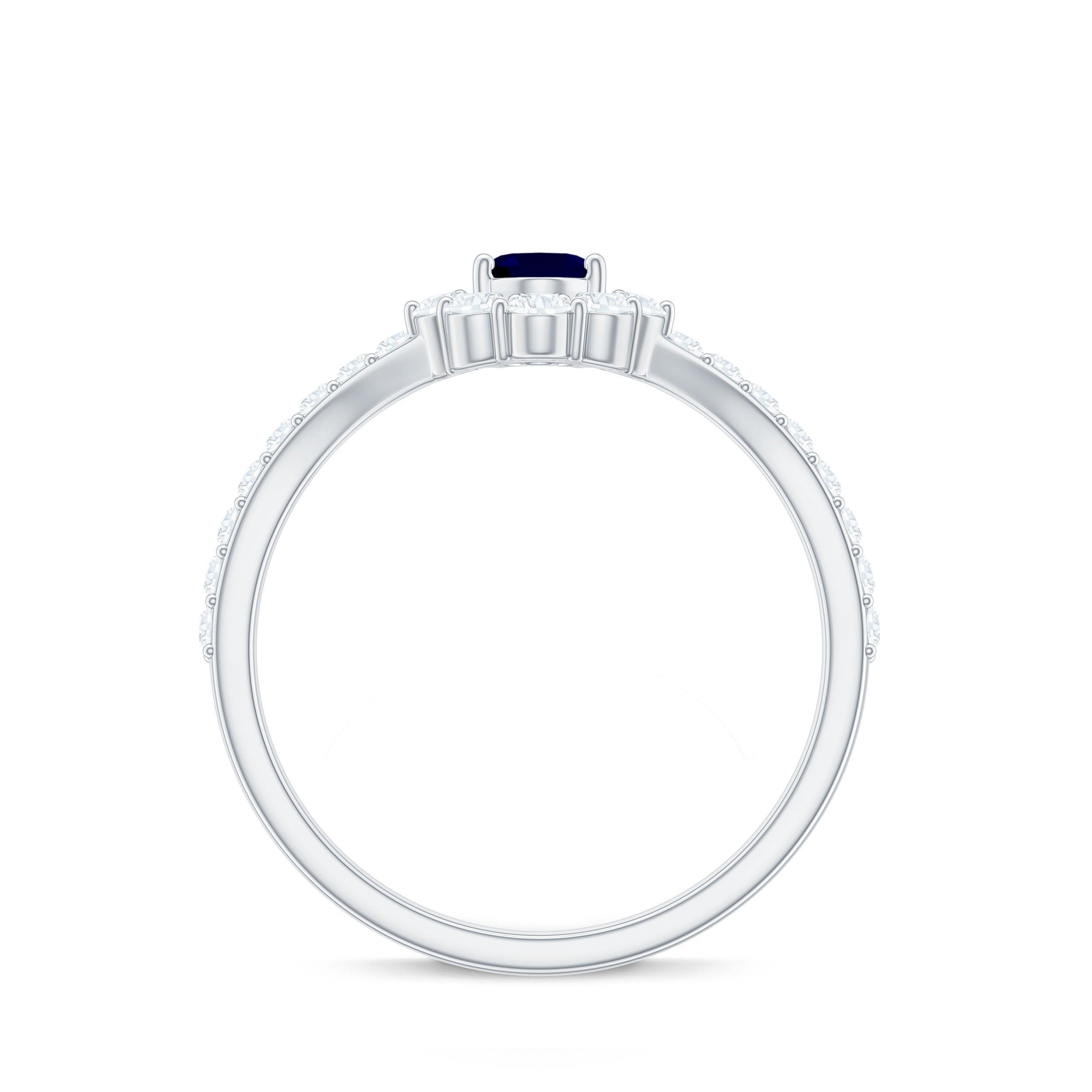 1.25 CT Oval Cut Blue Sapphire and Diamond Chevron Ring