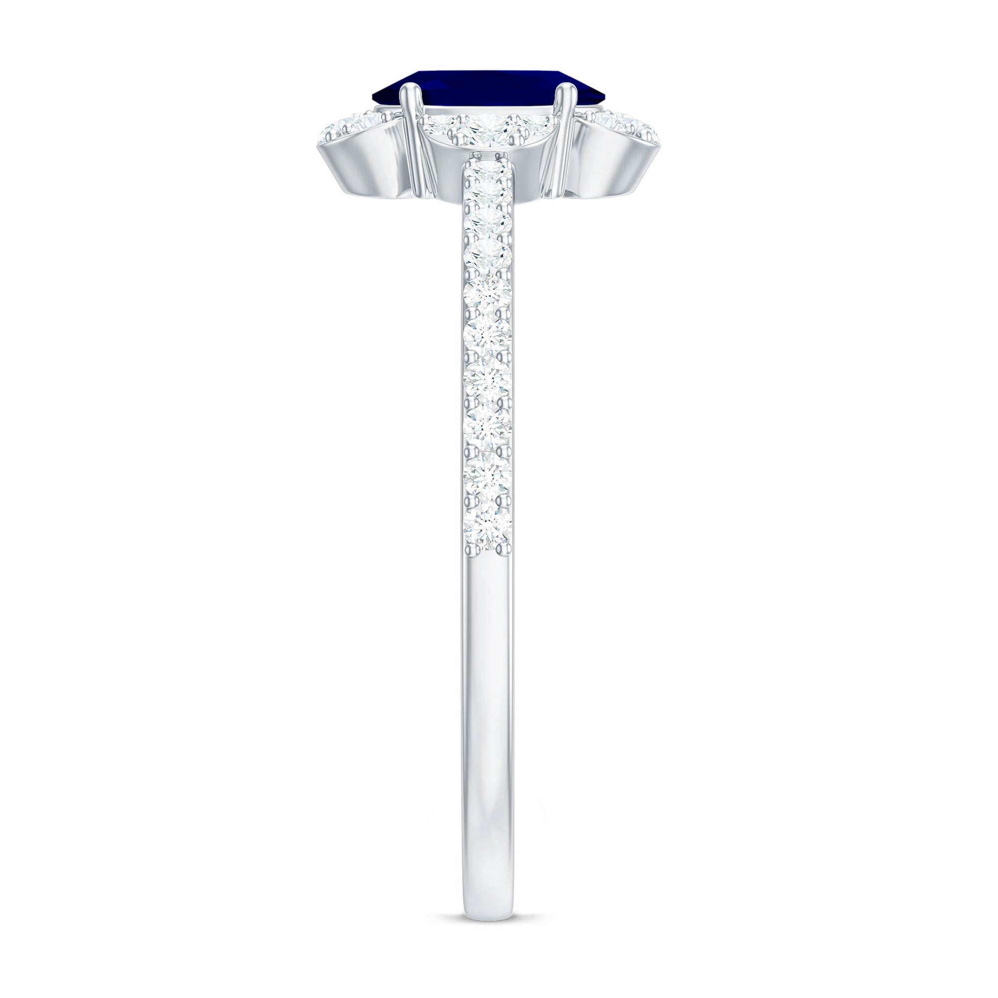 1 CT Oval Cut Blue Sapphire Classic Solitaire Ring with Diamond Halo