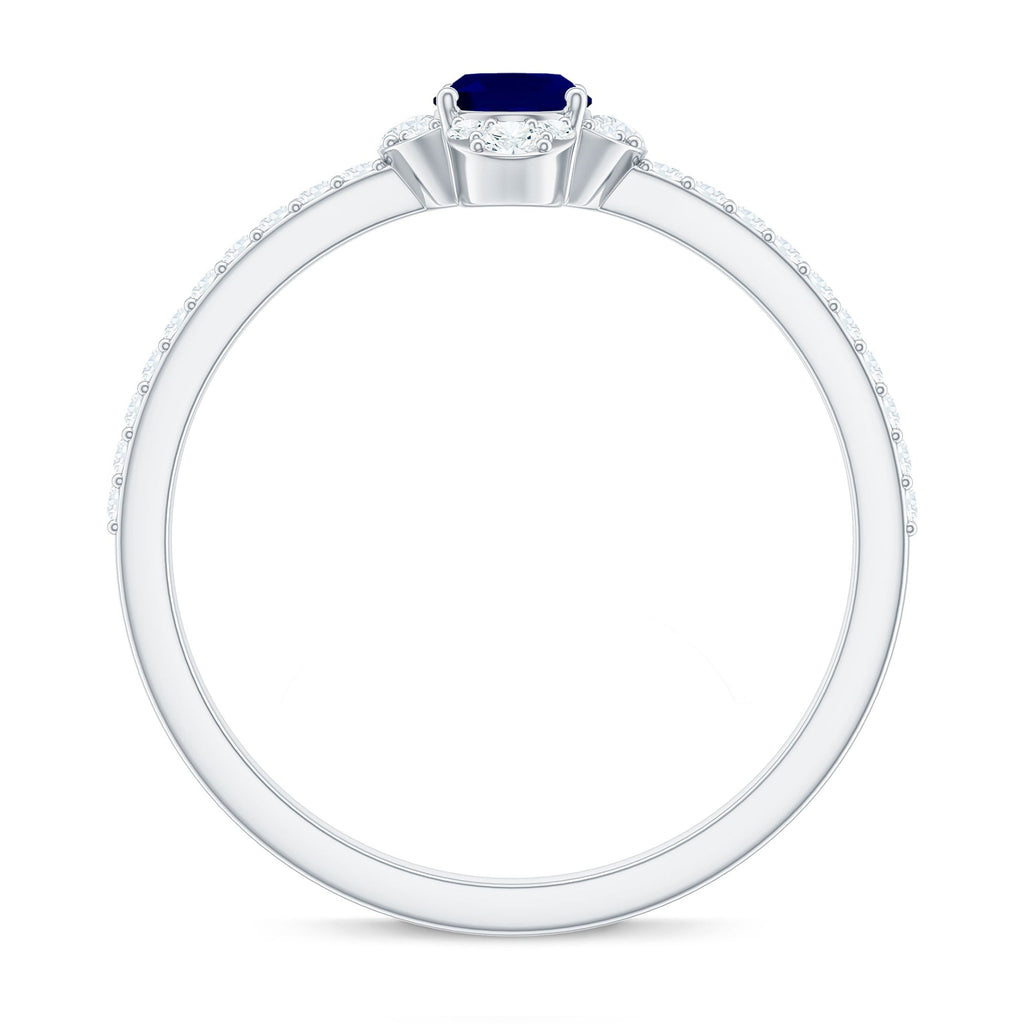1 CT Oval Cut Blue Sapphire Classic Solitaire Ring with Diamond Halo