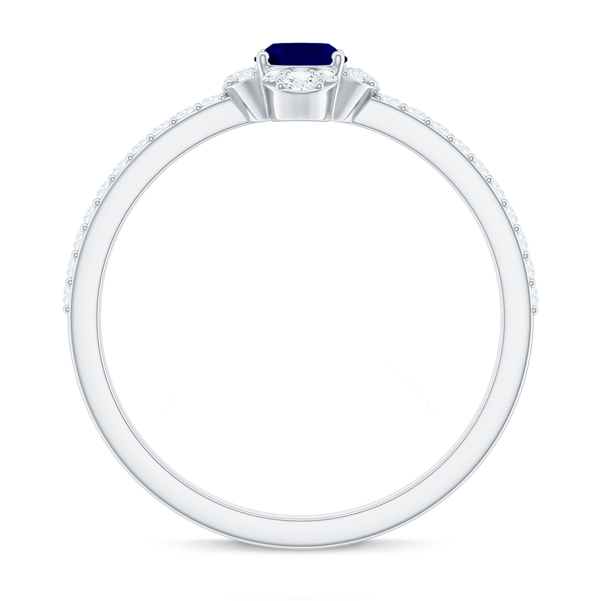 1 CT Oval Cut Blue Sapphire Classic Solitaire Ring with Diamond Halo