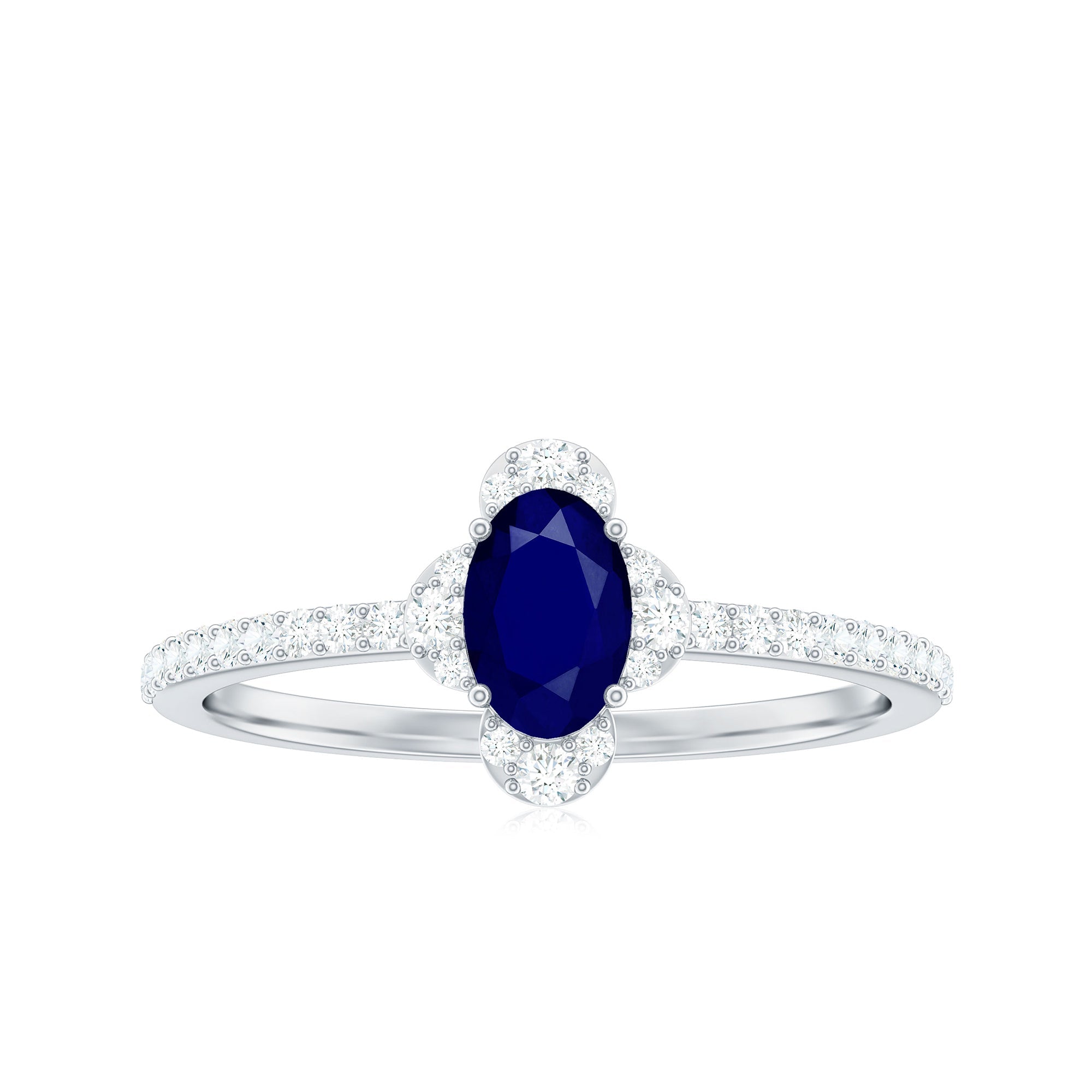 1 CT Oval Cut Blue Sapphire Classic Solitaire Ring with Diamond Halo