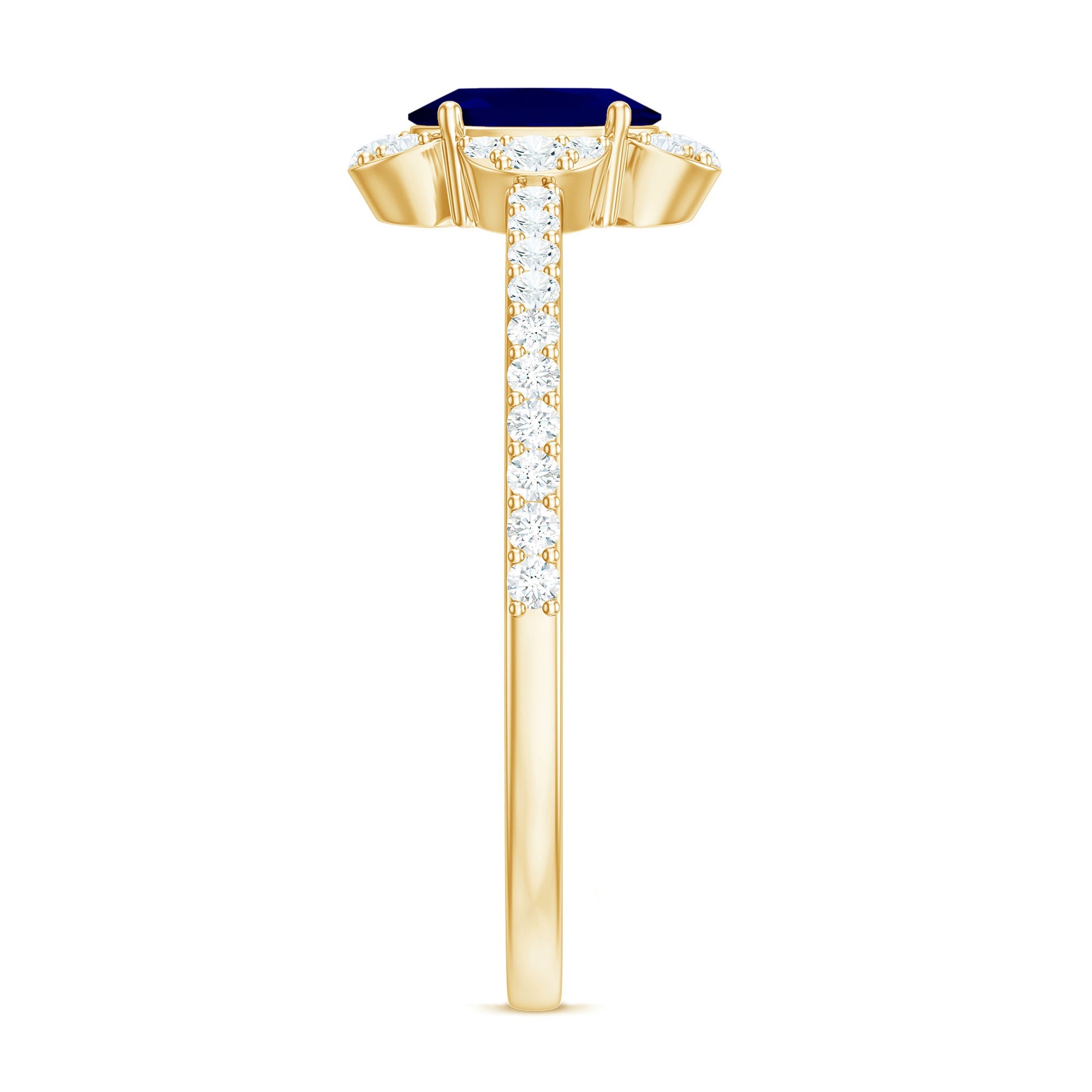 1 CT Oval Cut Blue Sapphire Classic Solitaire Ring with Diamond Halo