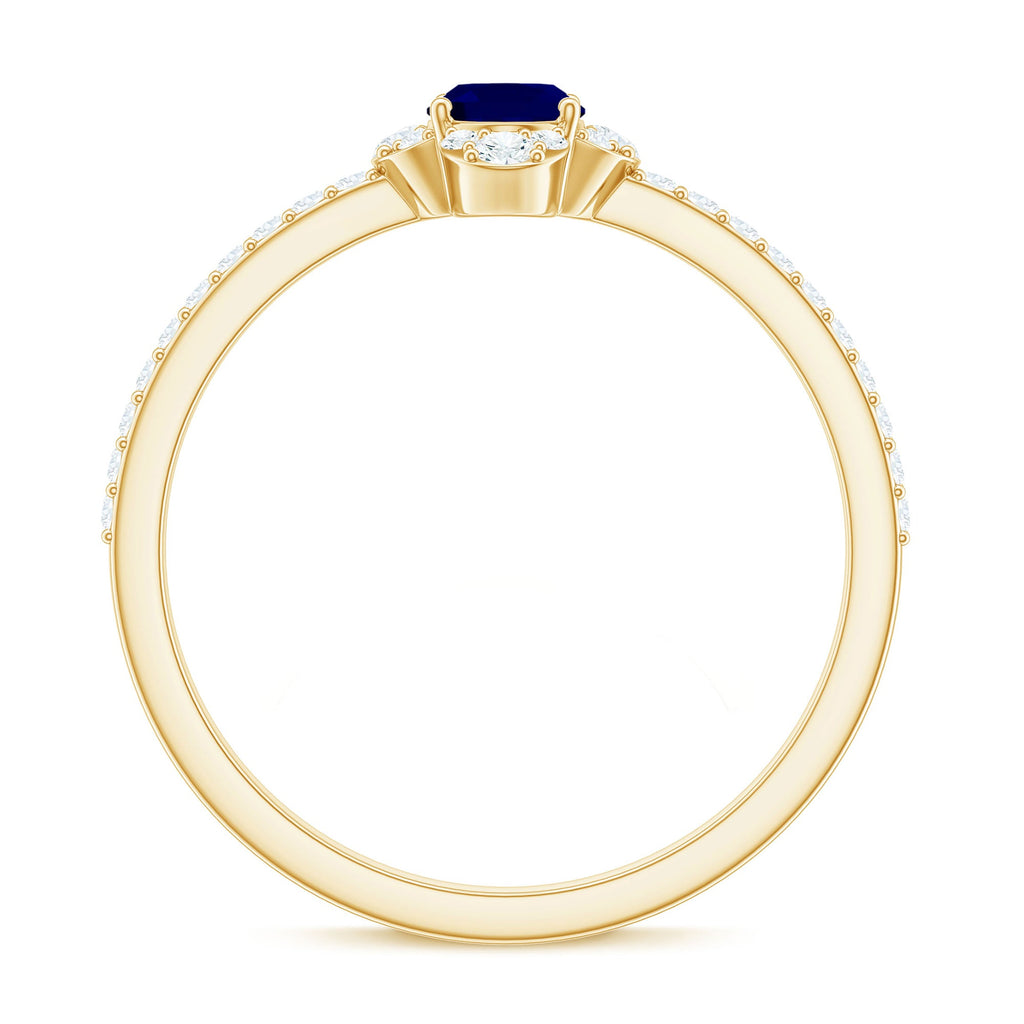 1 CT Oval Cut Blue Sapphire Classic Solitaire Ring with Diamond Halo