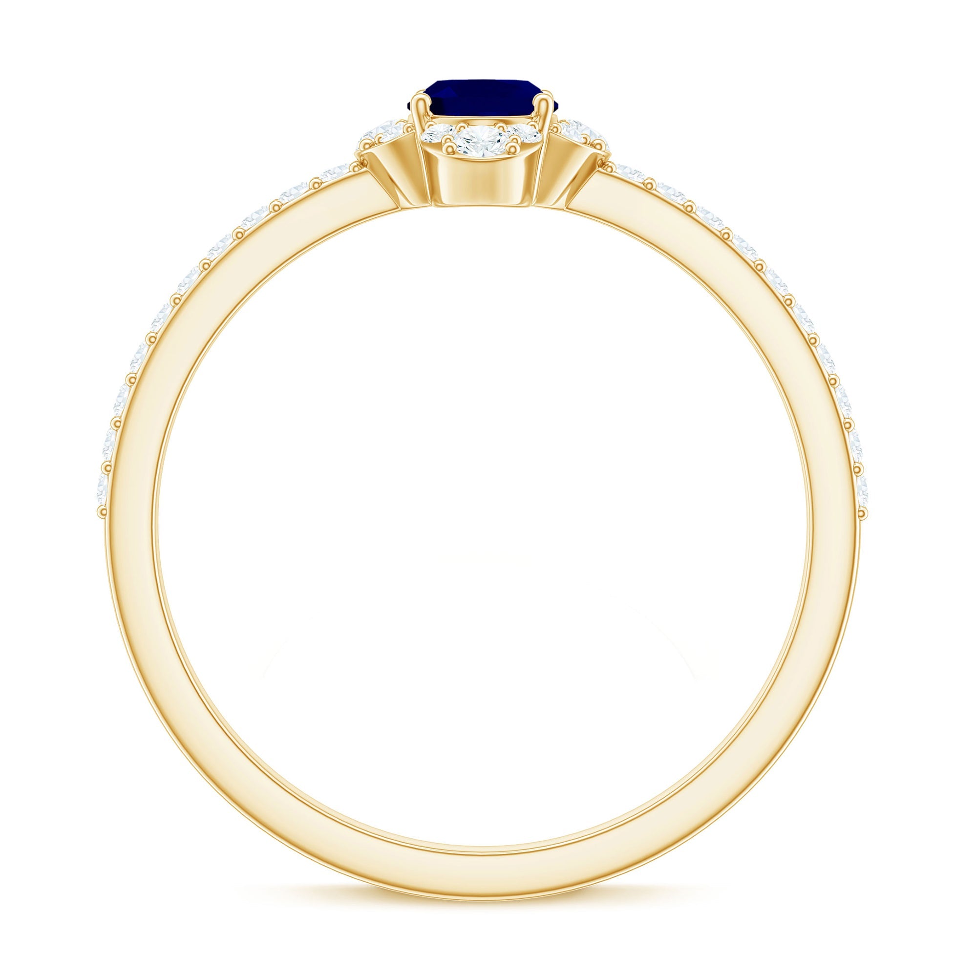 1 CT Oval Cut Blue Sapphire Classic Solitaire Ring with Diamond Halo