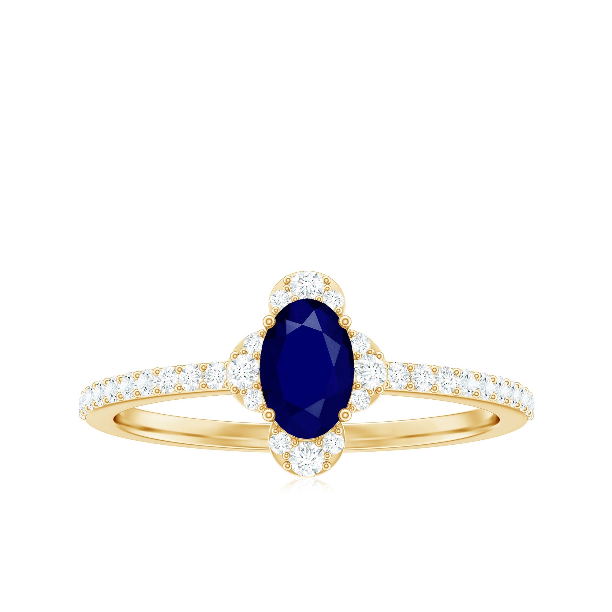 1 CT Oval Cut Blue Sapphire Classic Solitaire Ring with Diamond Halo
