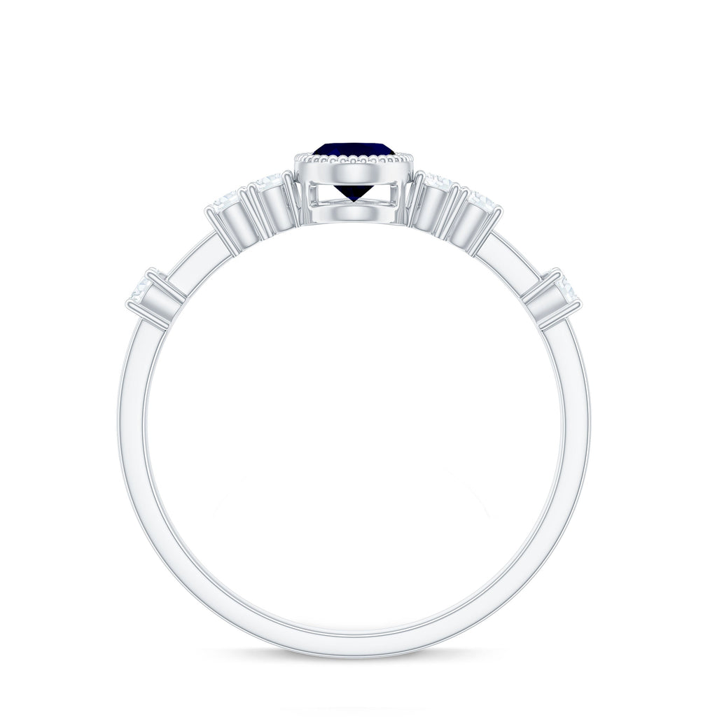 1 CT Oval Cut Blue Sapphire Solitaire Engagement Ring with Diamond