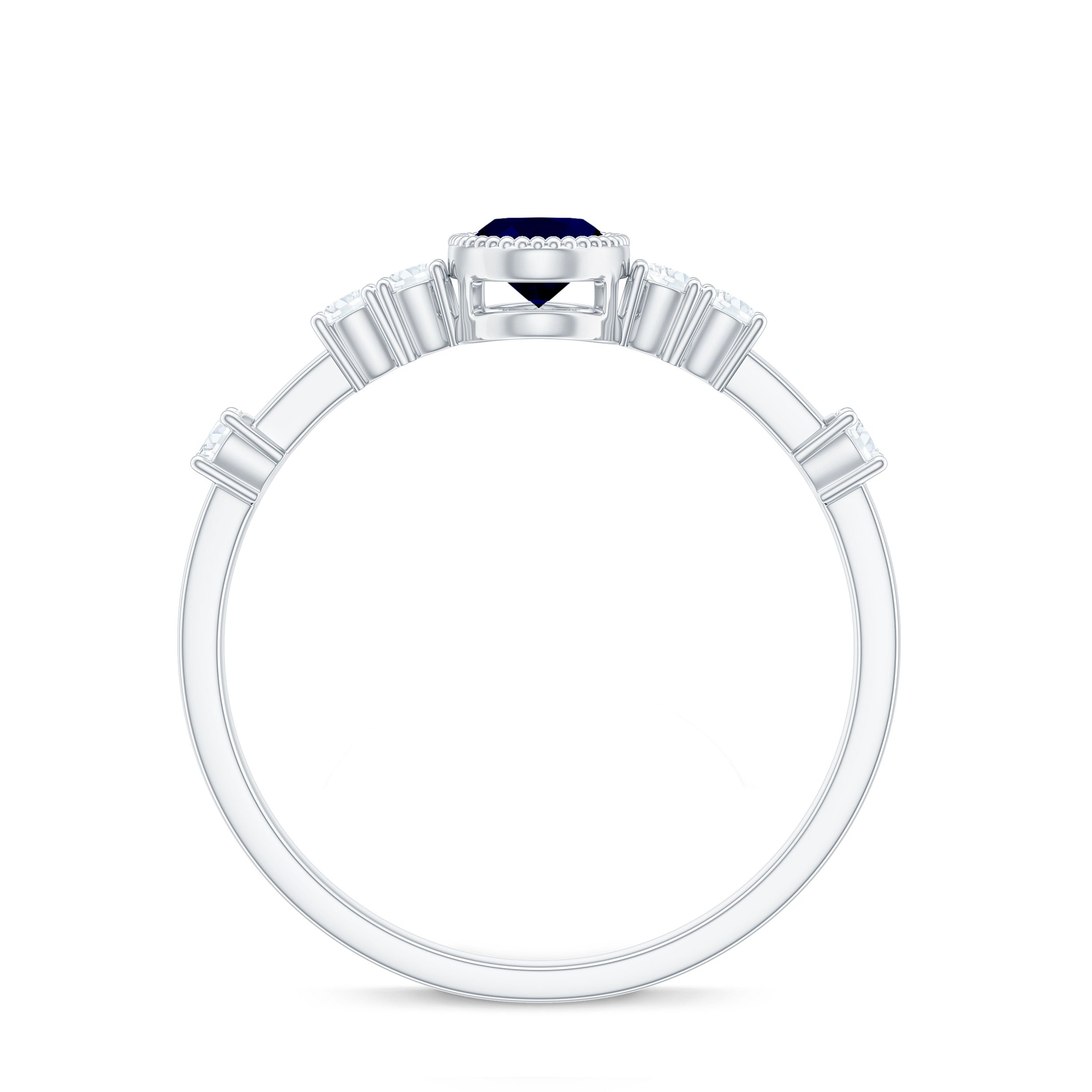 1 CT Oval Cut Blue Sapphire Solitaire Engagement Ring with Diamond