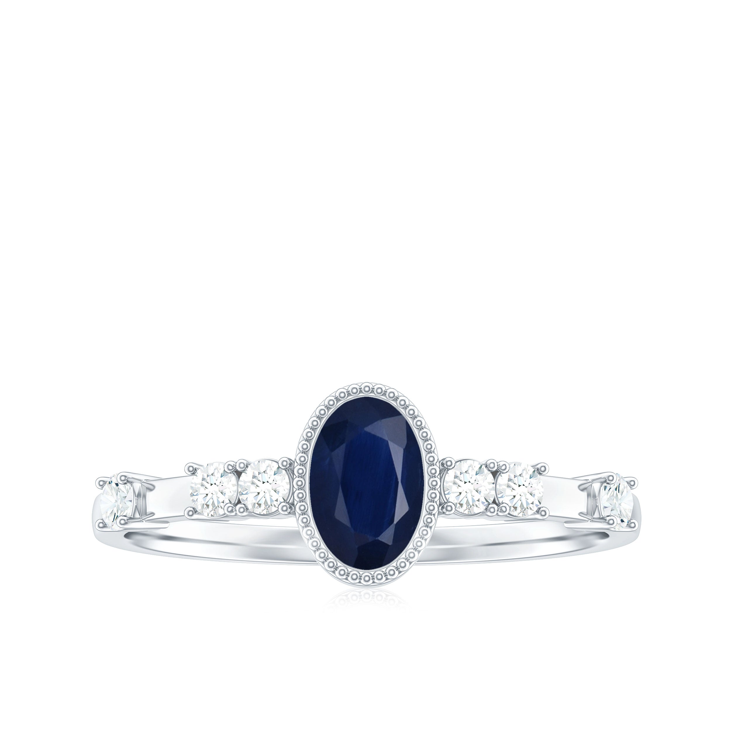 1 CT Oval Cut Blue Sapphire Solitaire Engagement Ring with Diamond
