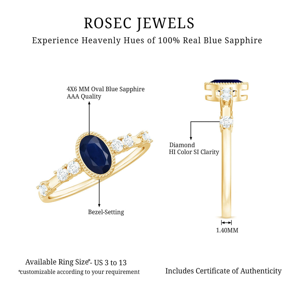 1 CT Oval Cut Blue Sapphire Solitaire Engagement Ring with Diamond