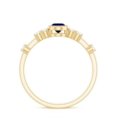 1 CT Oval Cut Blue Sapphire Solitaire Engagement Ring with Diamond