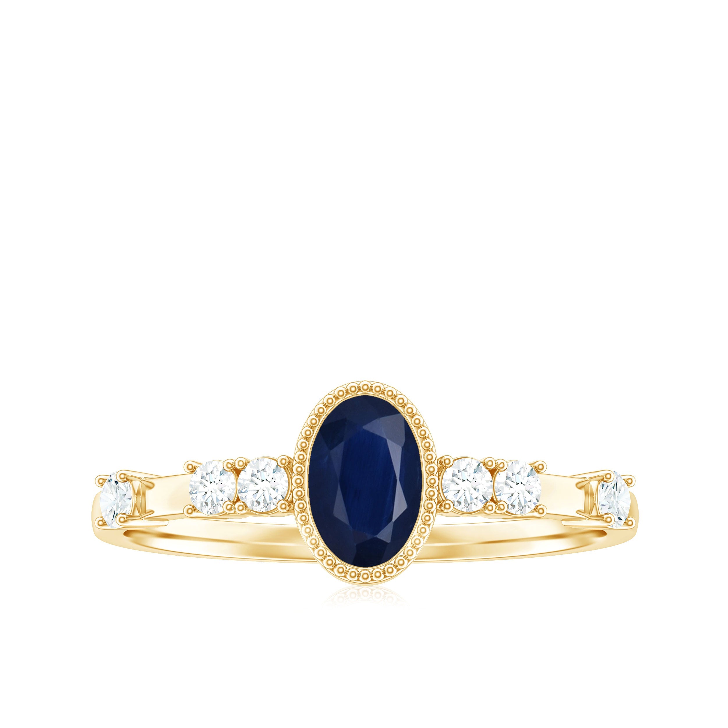 1 CT Oval Cut Blue Sapphire Solitaire Engagement Ring with Diamond
