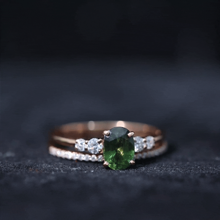 Lab Created Green Sapphire and Diamond Oval Wedding Ring Set