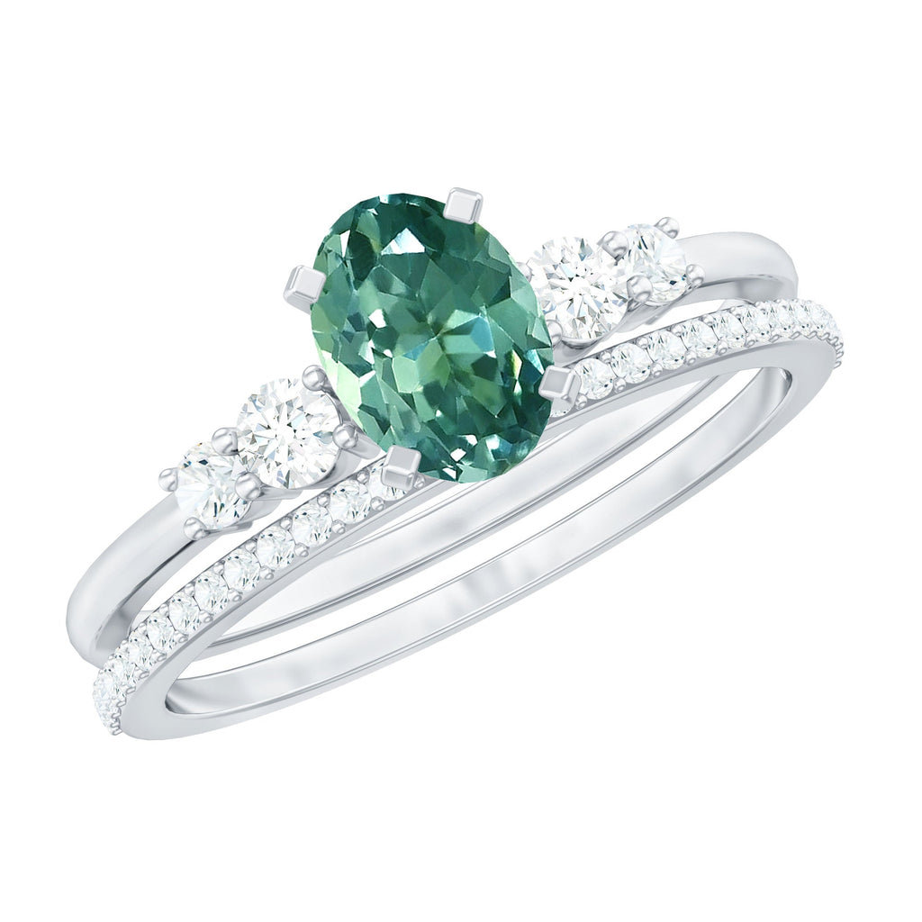 Lab Created Green Sapphire and Diamond Oval Wedding Ring Set