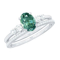 Lab Created Green Sapphire and Diamond Oval Wedding Ring Set