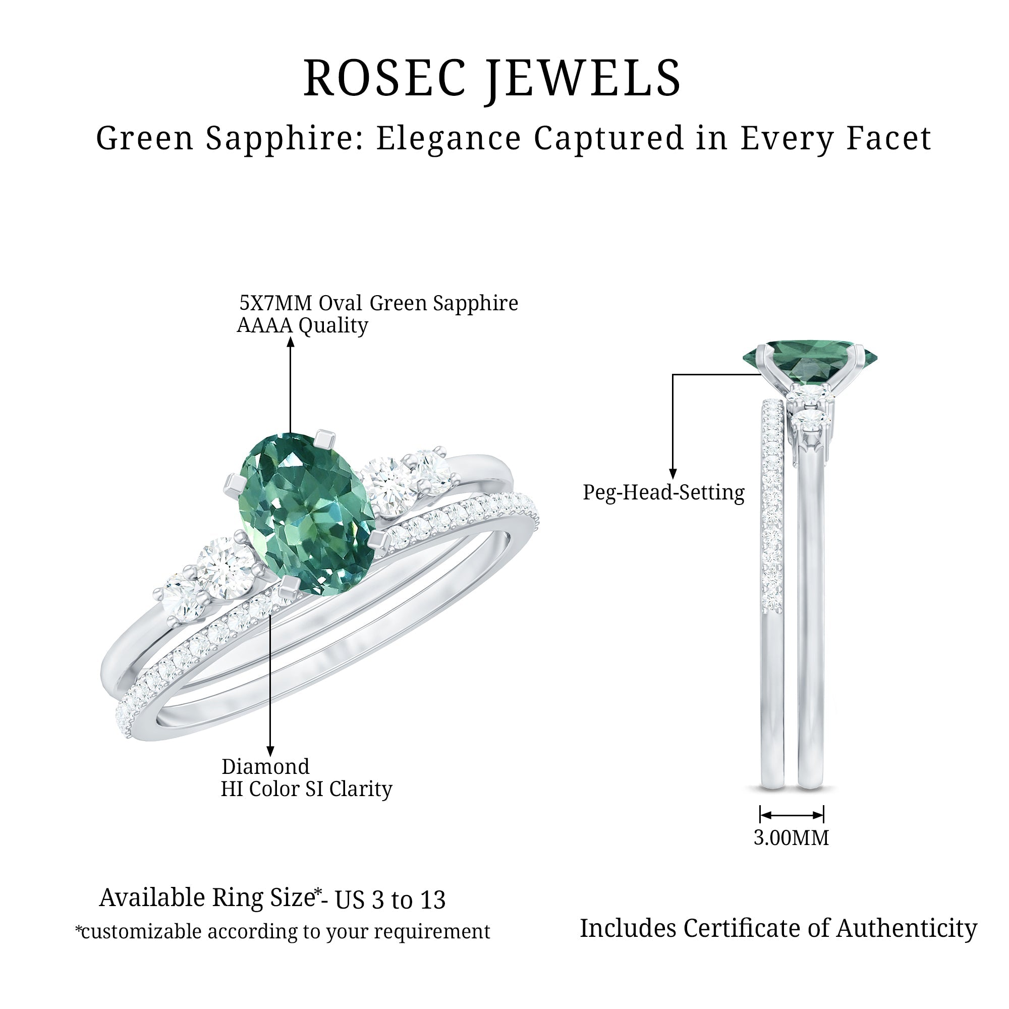 Lab Created Green Sapphire and Diamond Oval Wedding Ring Set