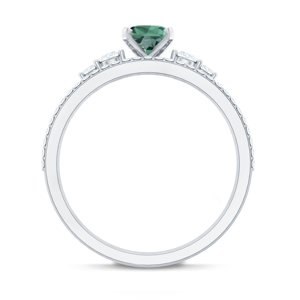 Lab Created Green Sapphire and Diamond Oval Wedding Ring Set