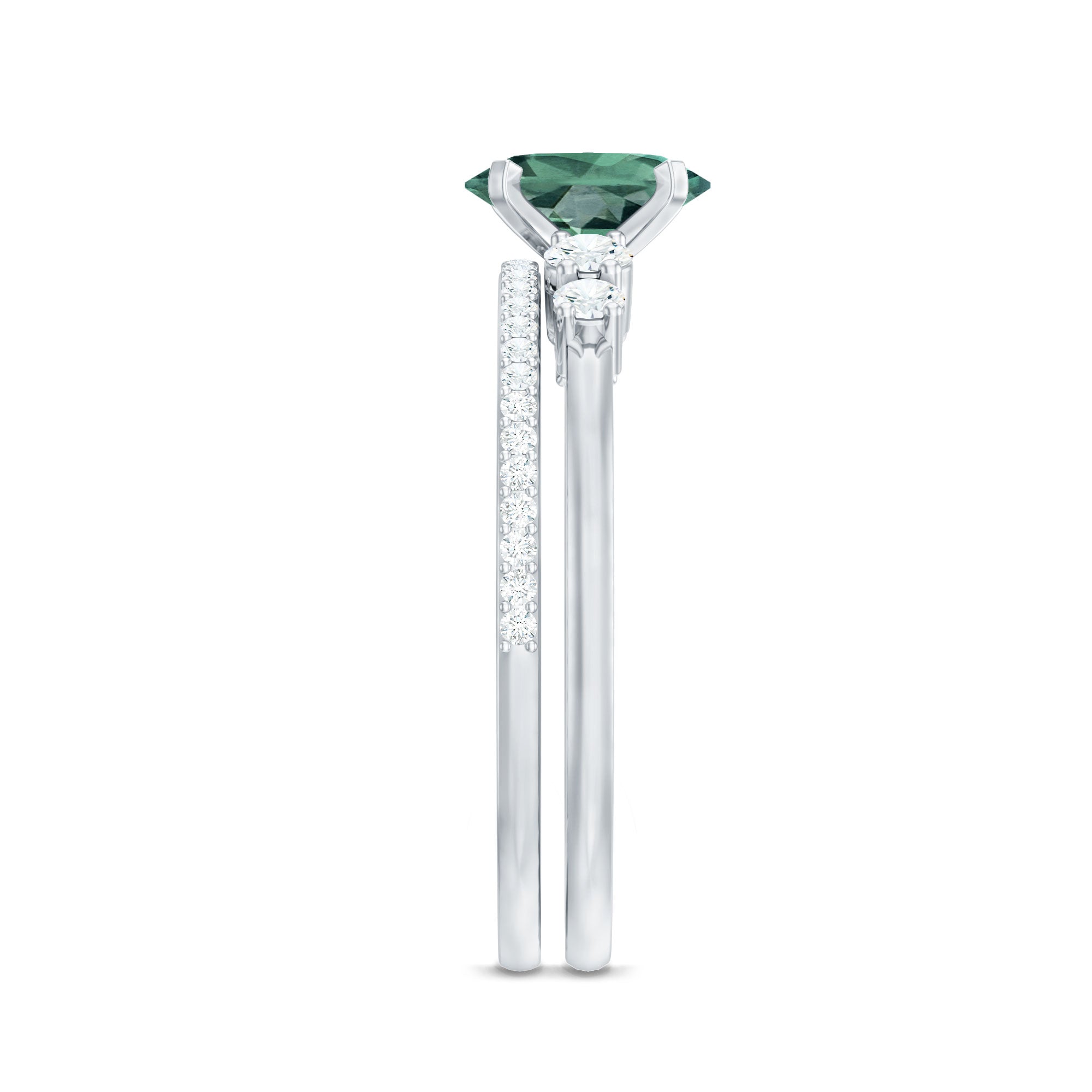 Lab Created Green Sapphire and Diamond Oval Wedding Ring Set