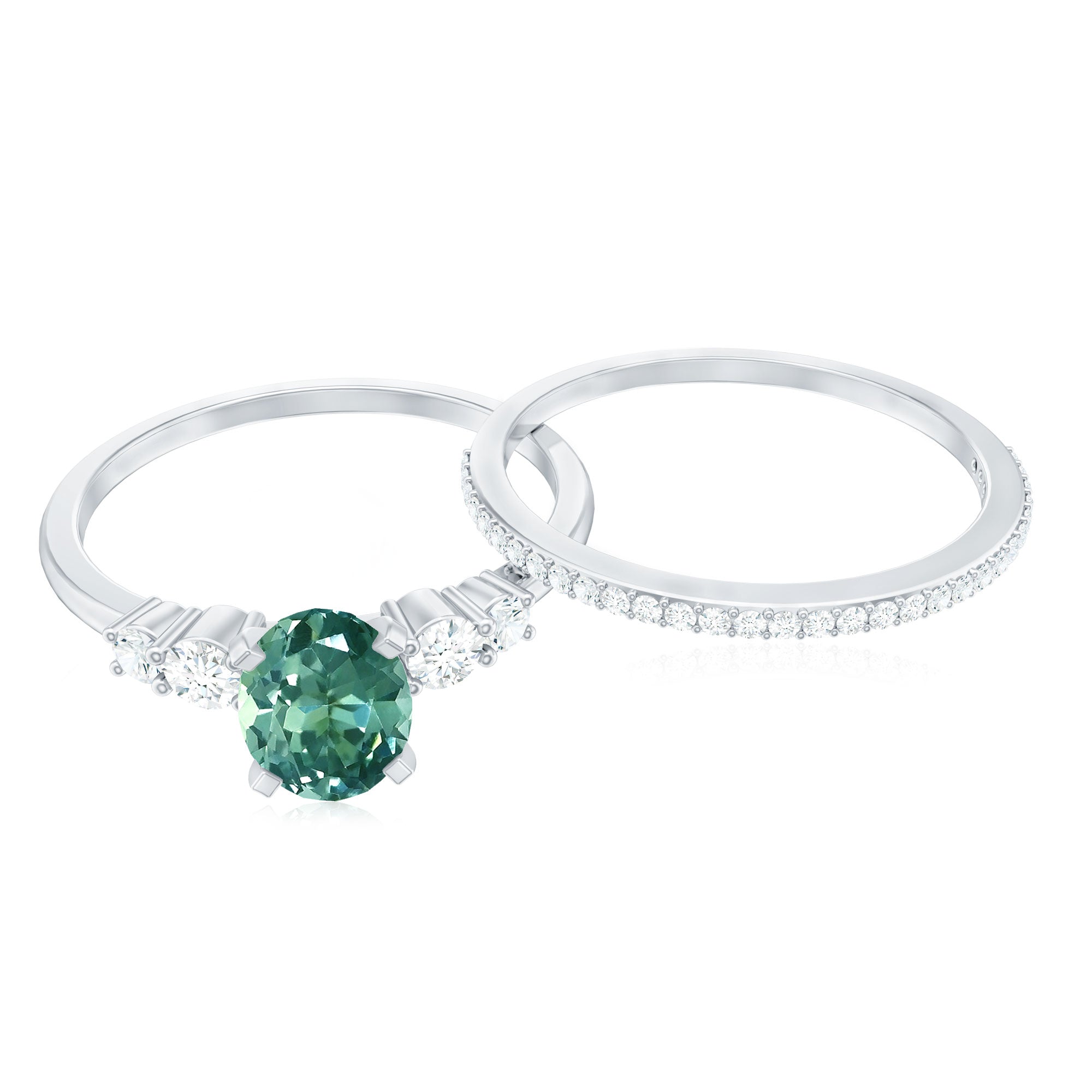 Lab Created Green Sapphire and Diamond Oval Wedding Ring Set