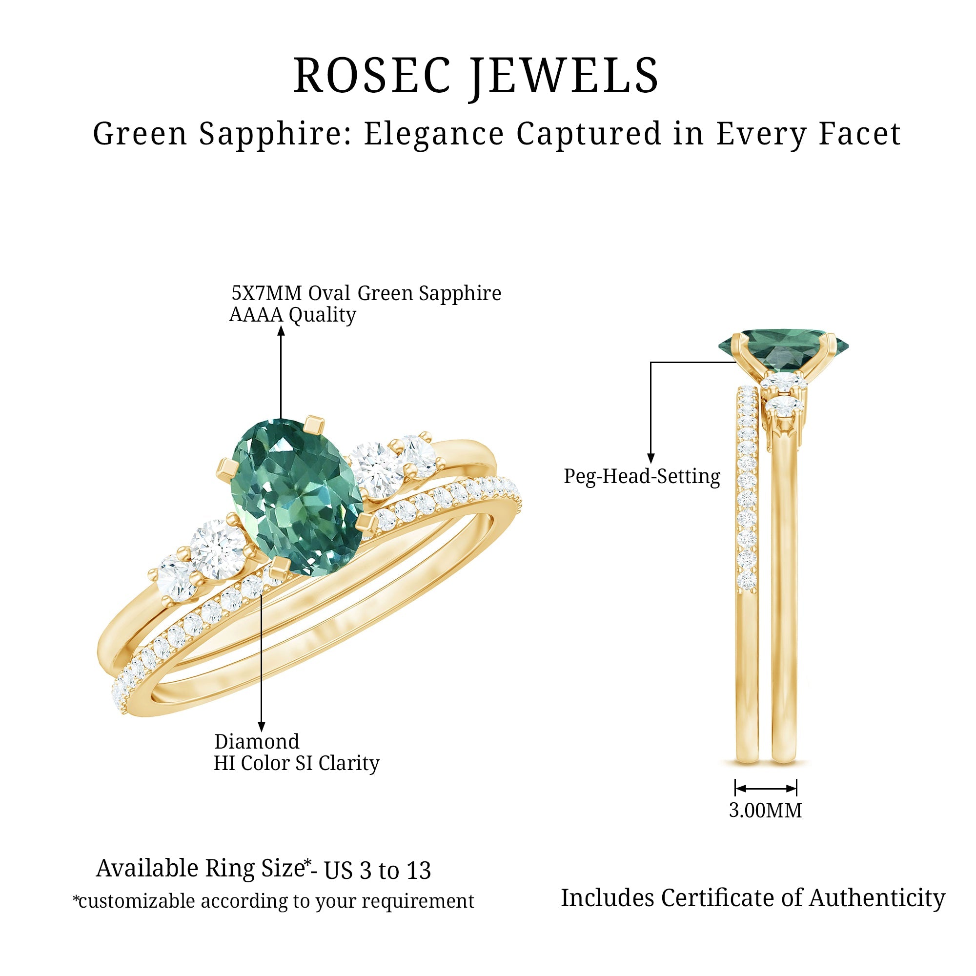 Lab Created Green Sapphire and Diamond Oval Wedding Ring Set