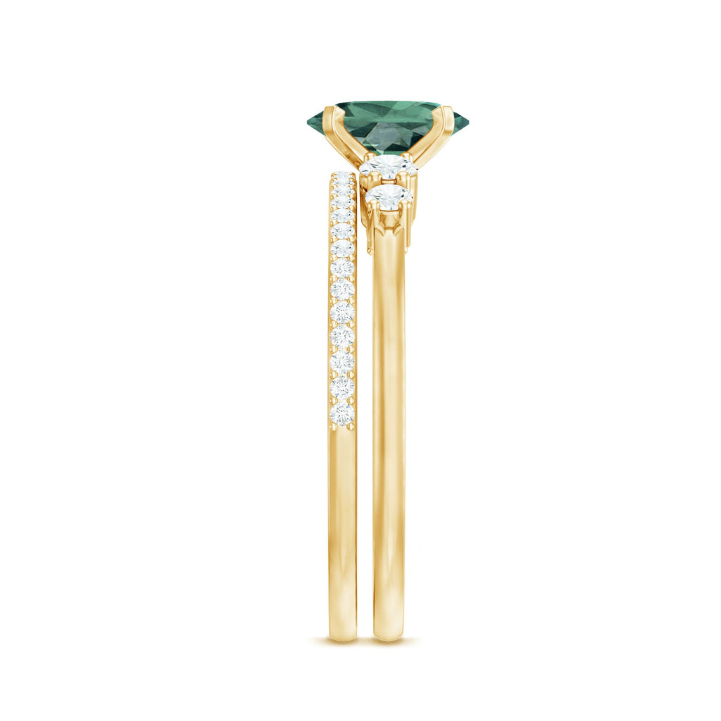 Lab Created Green Sapphire and Diamond Oval Wedding Ring Set
