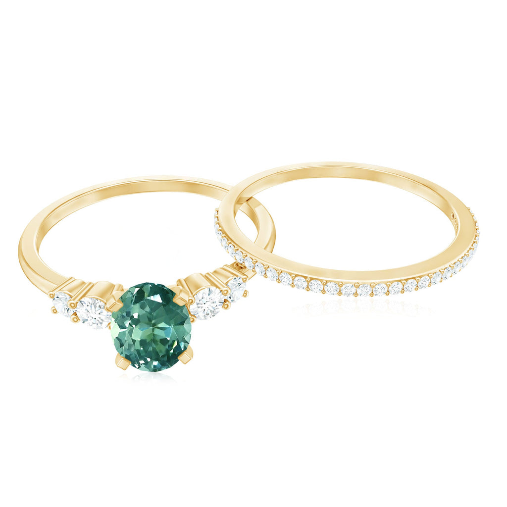 Lab Created Green Sapphire and Diamond Oval Wedding Ring Set