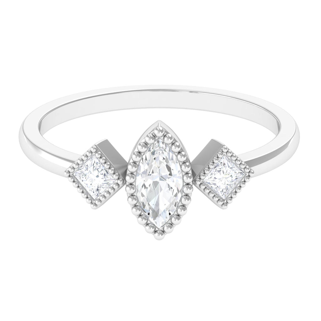Beaded Bezel Set Zircon Three Stone Engagement Ring