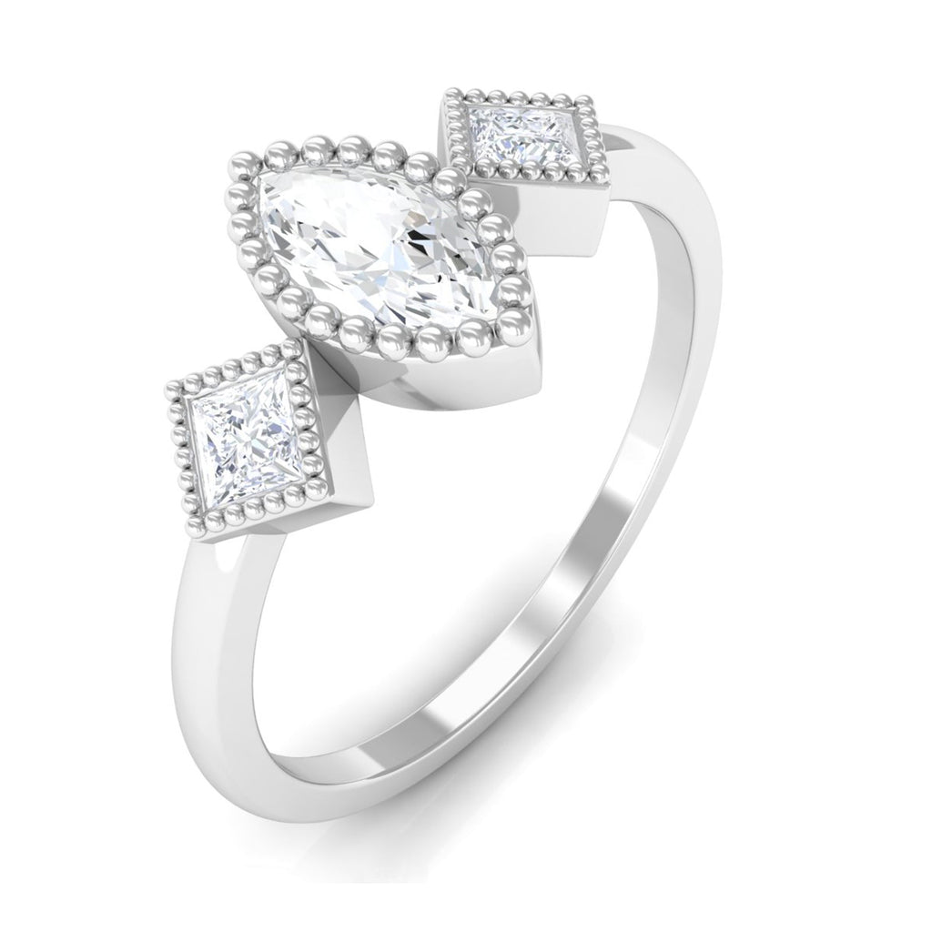Beaded Bezel Set Zircon Three Stone Engagement Ring