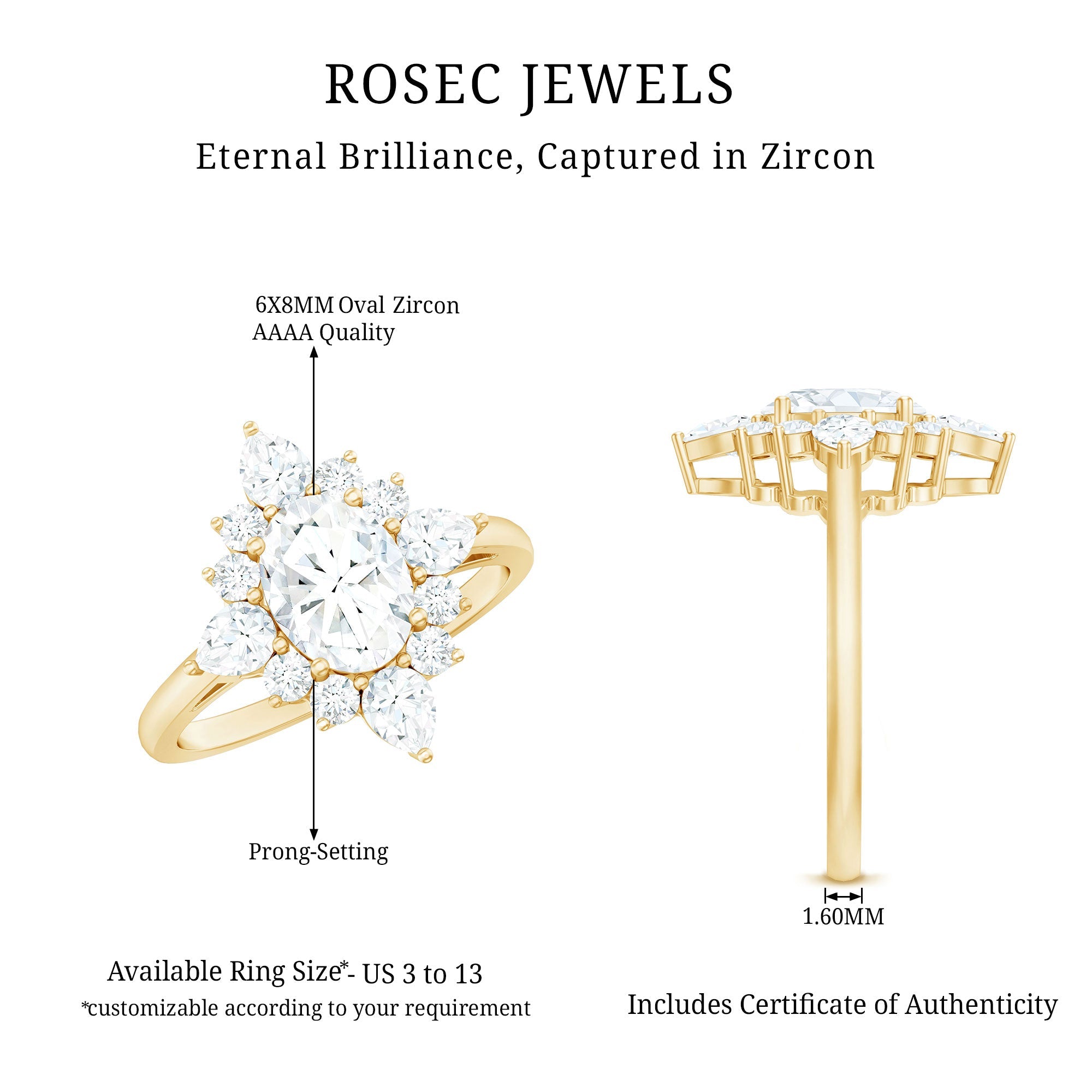 3 CT Oval Zircon Statement Engagement Ring in Gold
