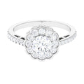 Cubic Zirconia Flower Engagement Ring with Side Stones