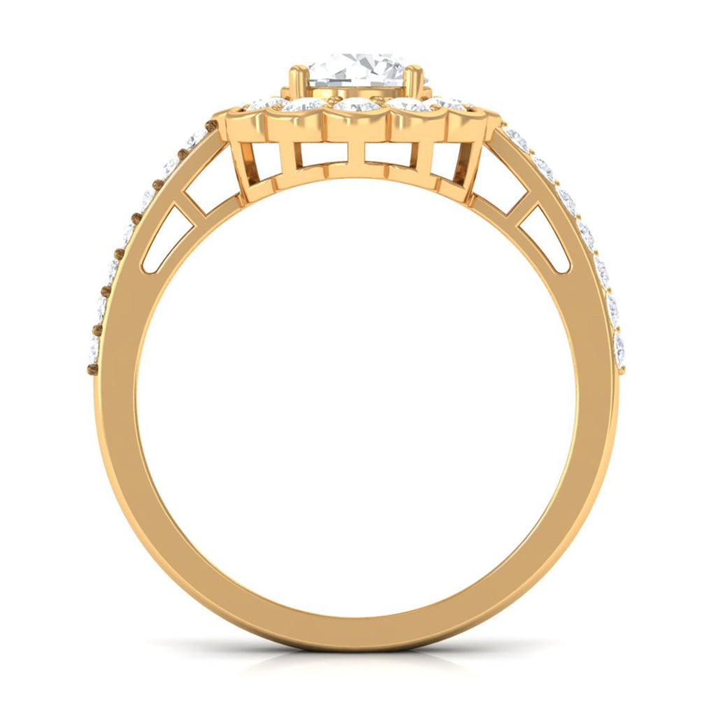 Cubic Zirconia Flower Engagement Ring with Side Stones