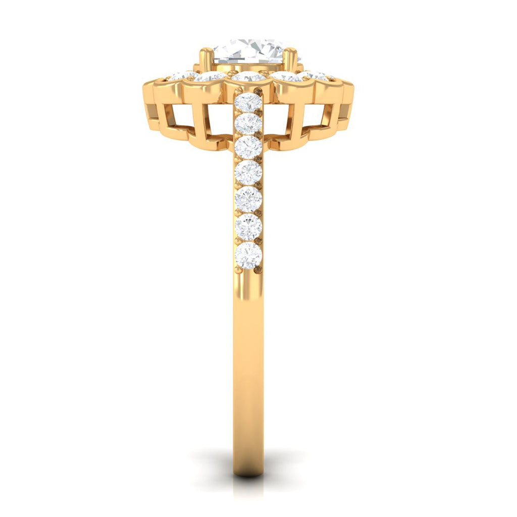 Cubic Zirconia Flower Engagement Ring with Side Stones