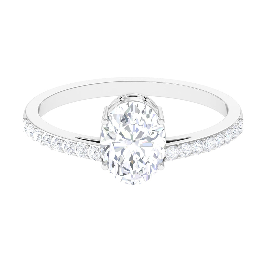 2.25 CT Oval Cut Solitaire Zircon Engagement Ring with Side Stones