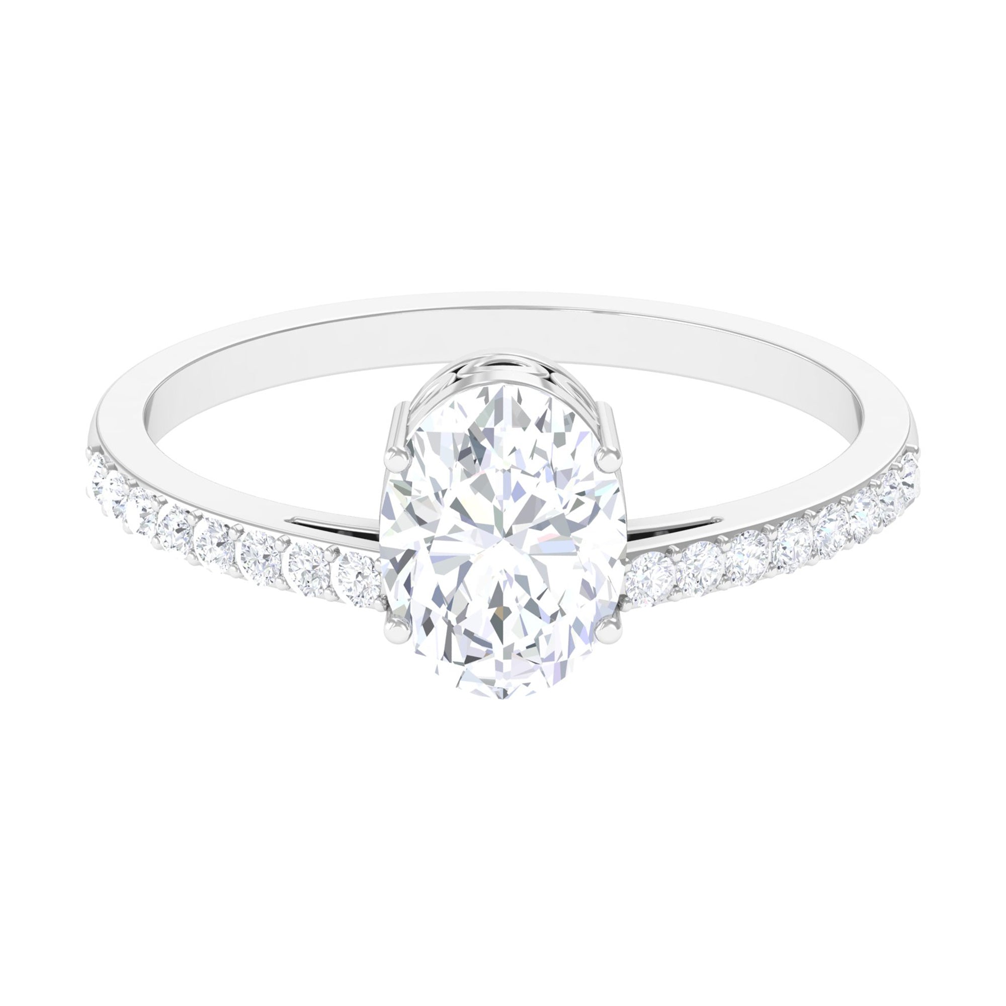 2.25 CT Oval Cut Solitaire Zircon Engagement Ring with Side Stones