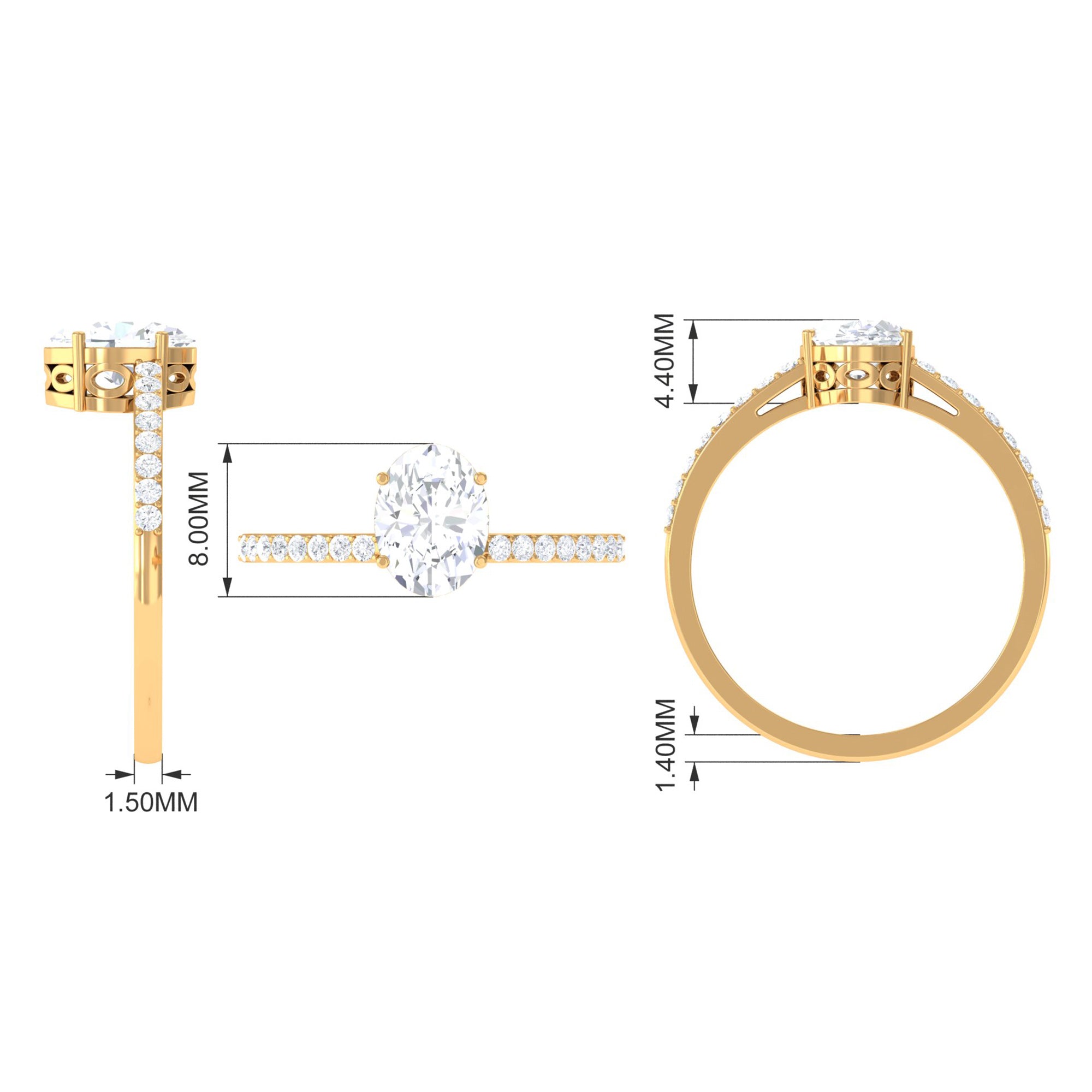 2.25 CT Oval Cut Solitaire Zircon Engagement Ring with Side Stones