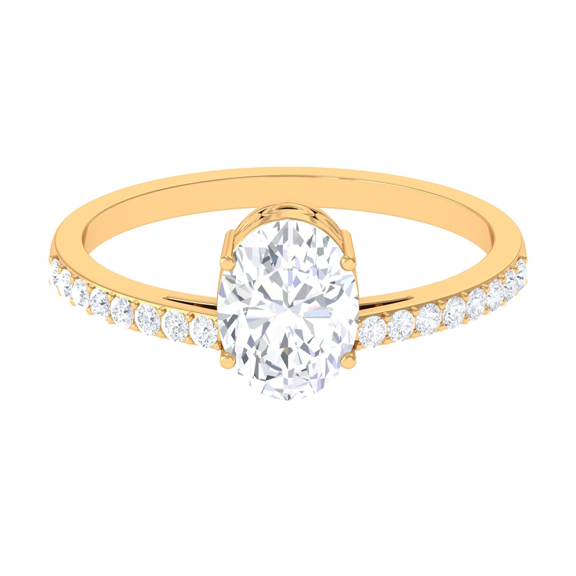 2.25 CT Oval Cut Solitaire Zircon Engagement Ring with Side Stones