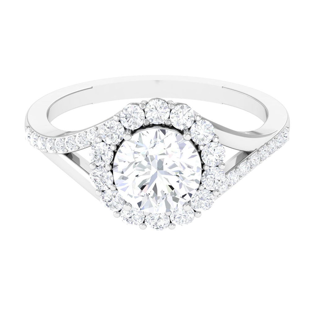 Round Zircon Halo Engagement Ring with Split Shank