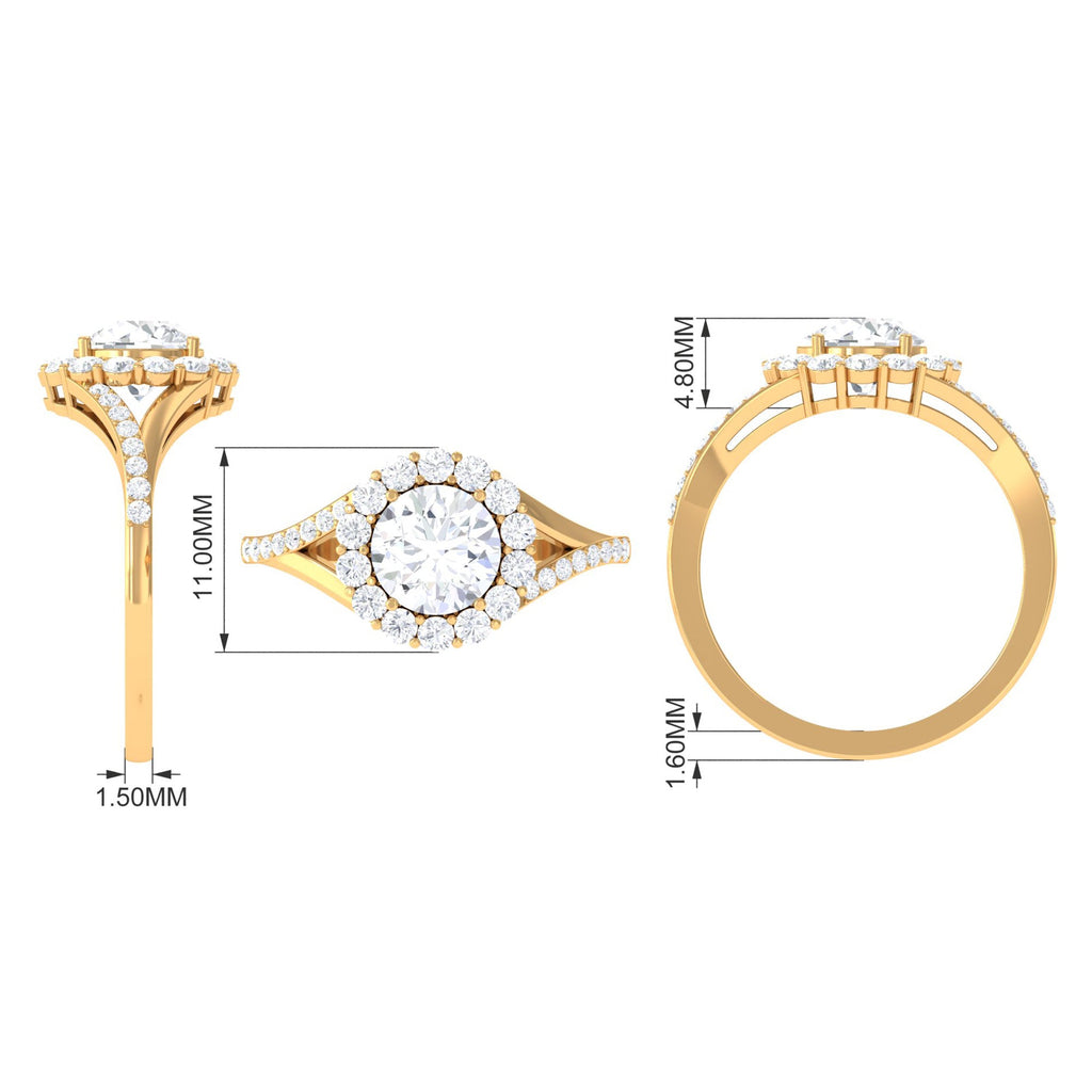 Round Zircon Halo Engagement Ring with Split Shank