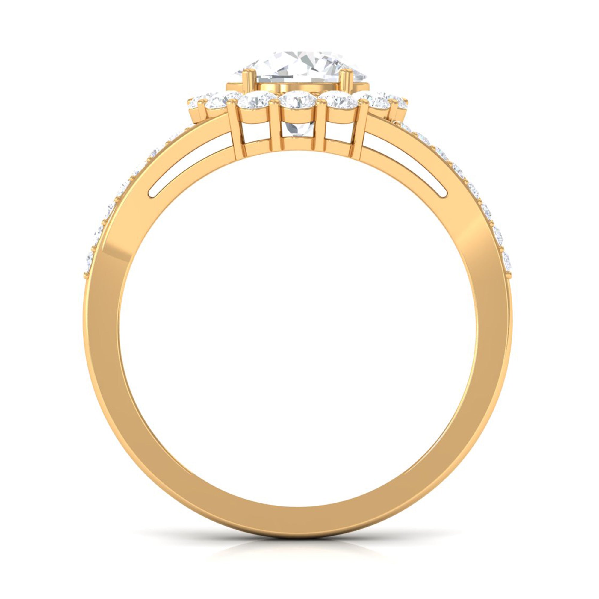 Round Zircon Halo Engagement Ring with Split Shank