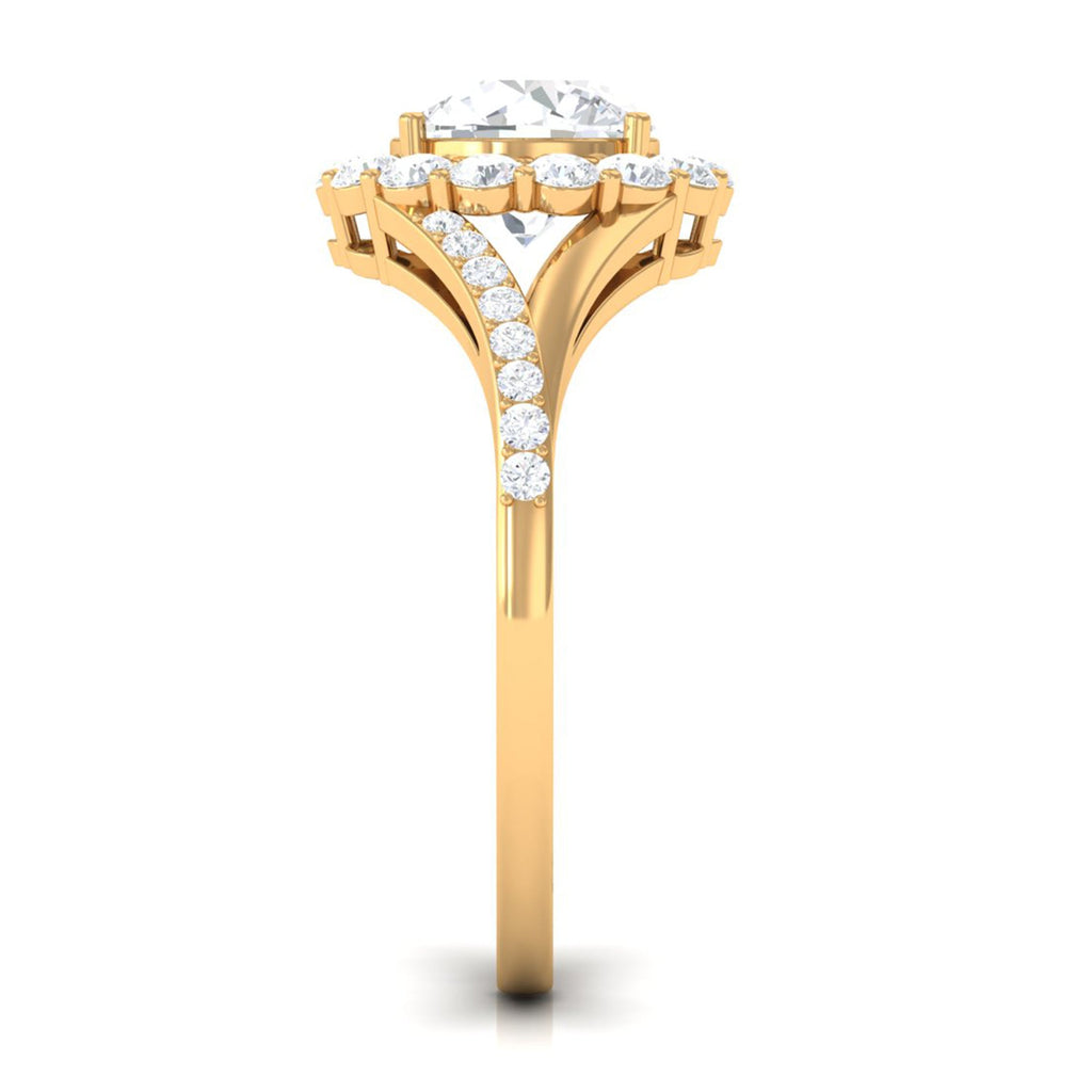 Round Zircon Halo Engagement Ring with Split Shank