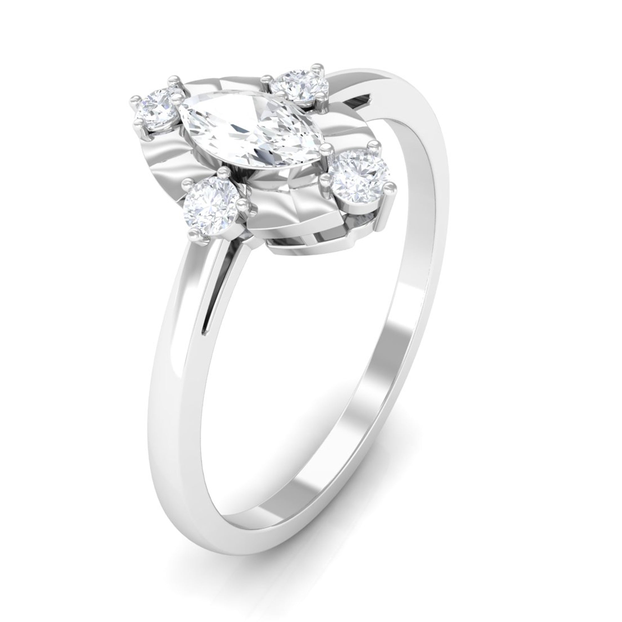 1/2 CT Marquise Zircon Engagement Ring in Gold Textured