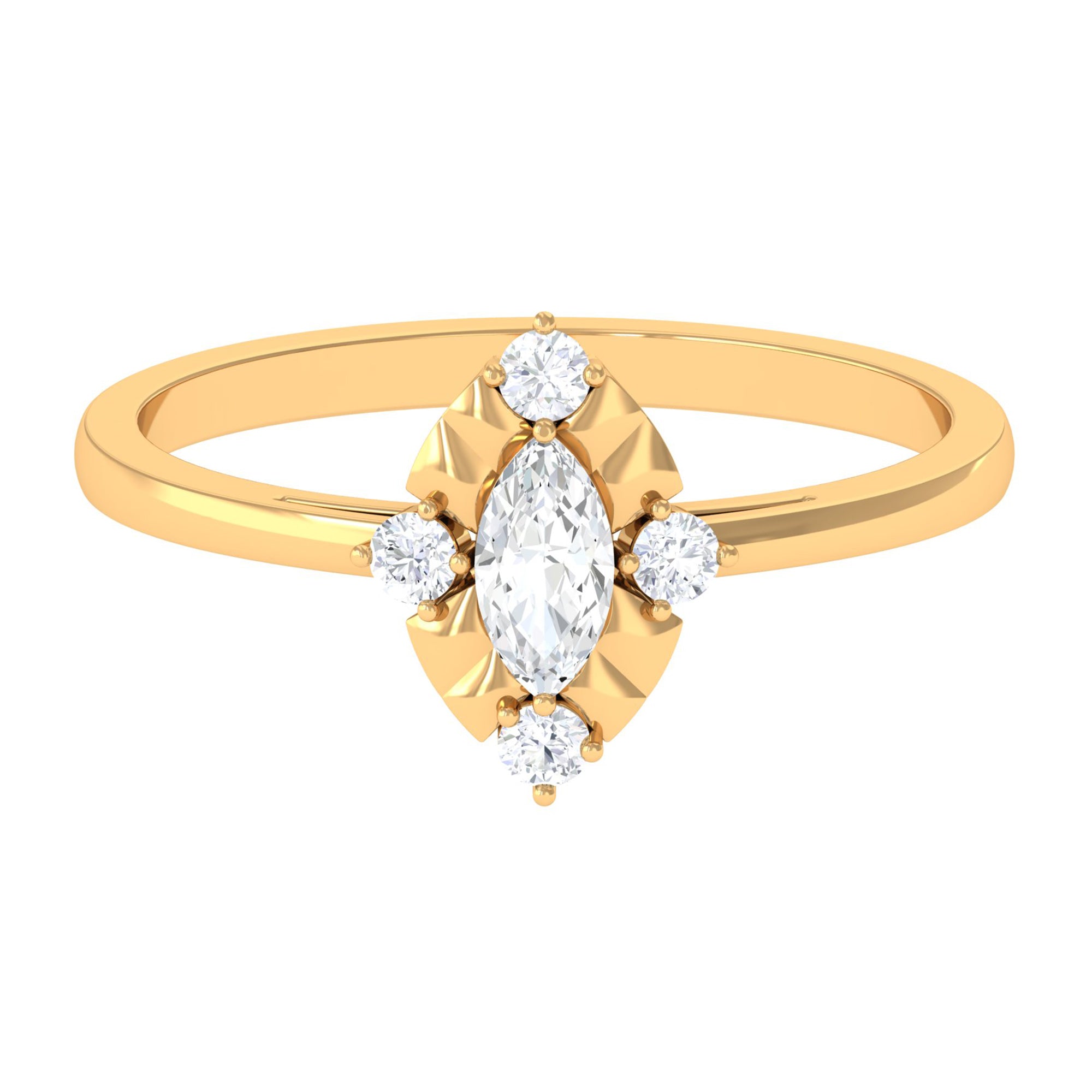 1/2 CT Marquise Zircon Engagement Ring in Gold Textured